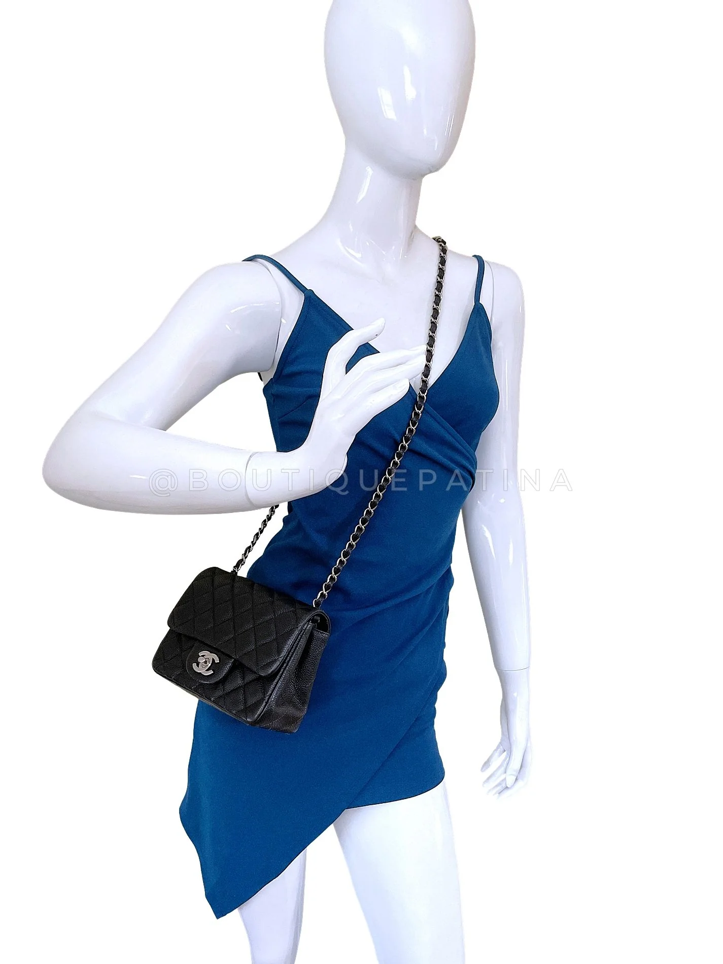 Chanel Black Caviar Mini Flap Bag Square Classic SHW R26 - Image 13
