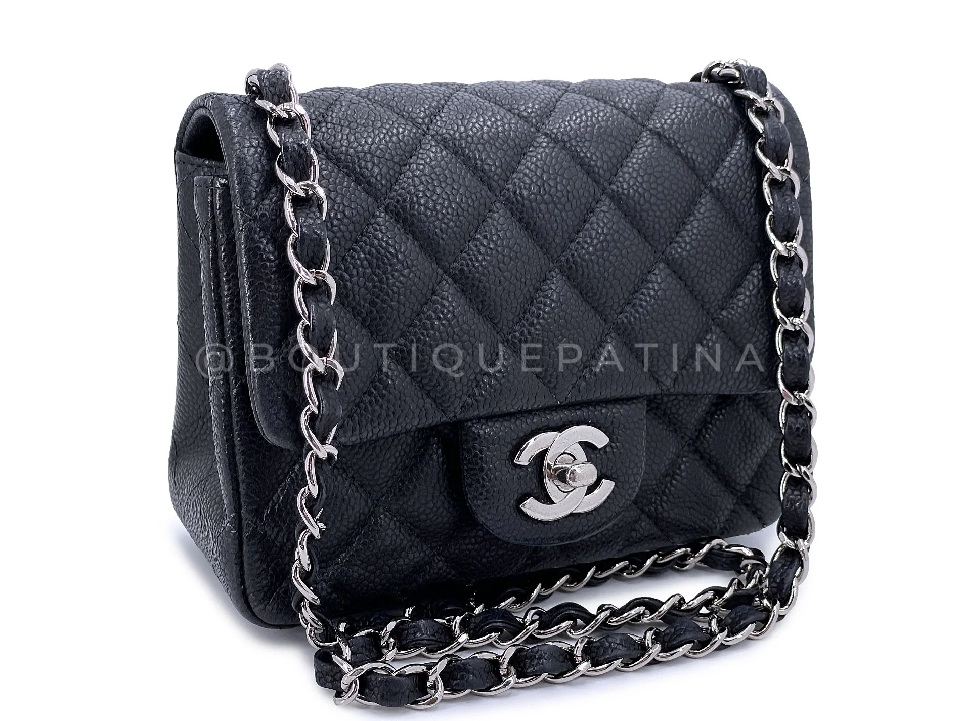 Chanel Black Caviar Mini Flap Bag Square Classic SHW R26 - Image 2