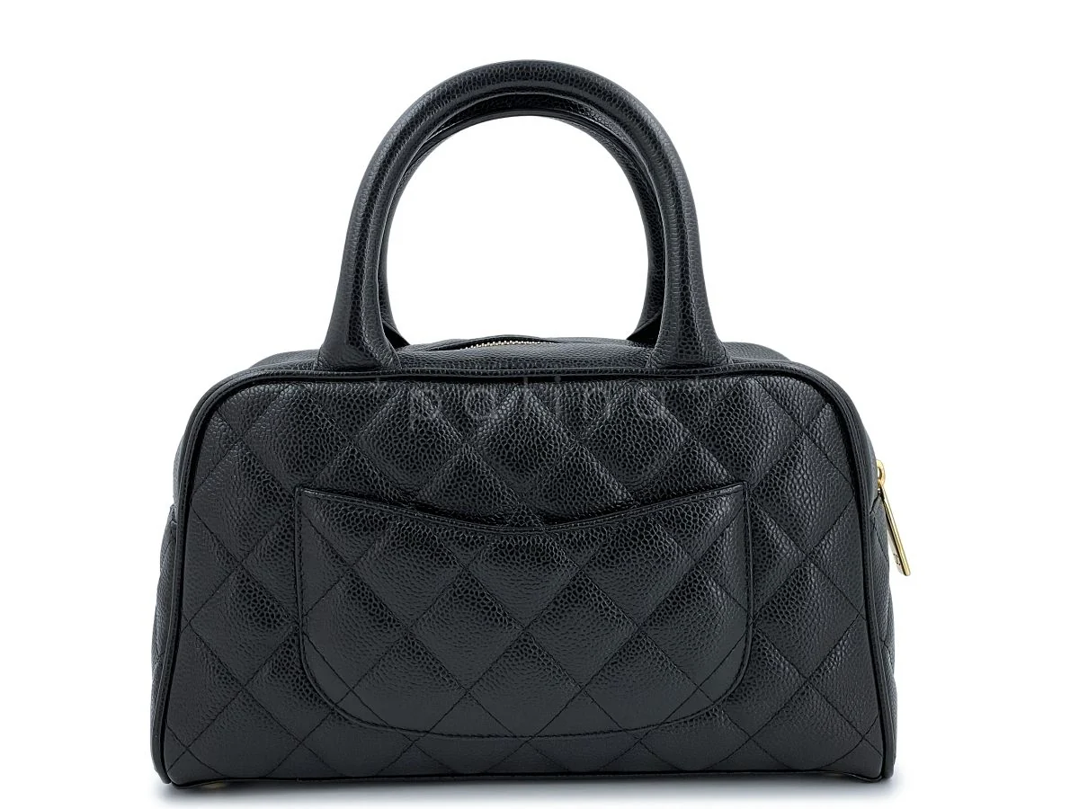 Chanel Black Caviar Quilted Mini Bowler Bag - Image 4