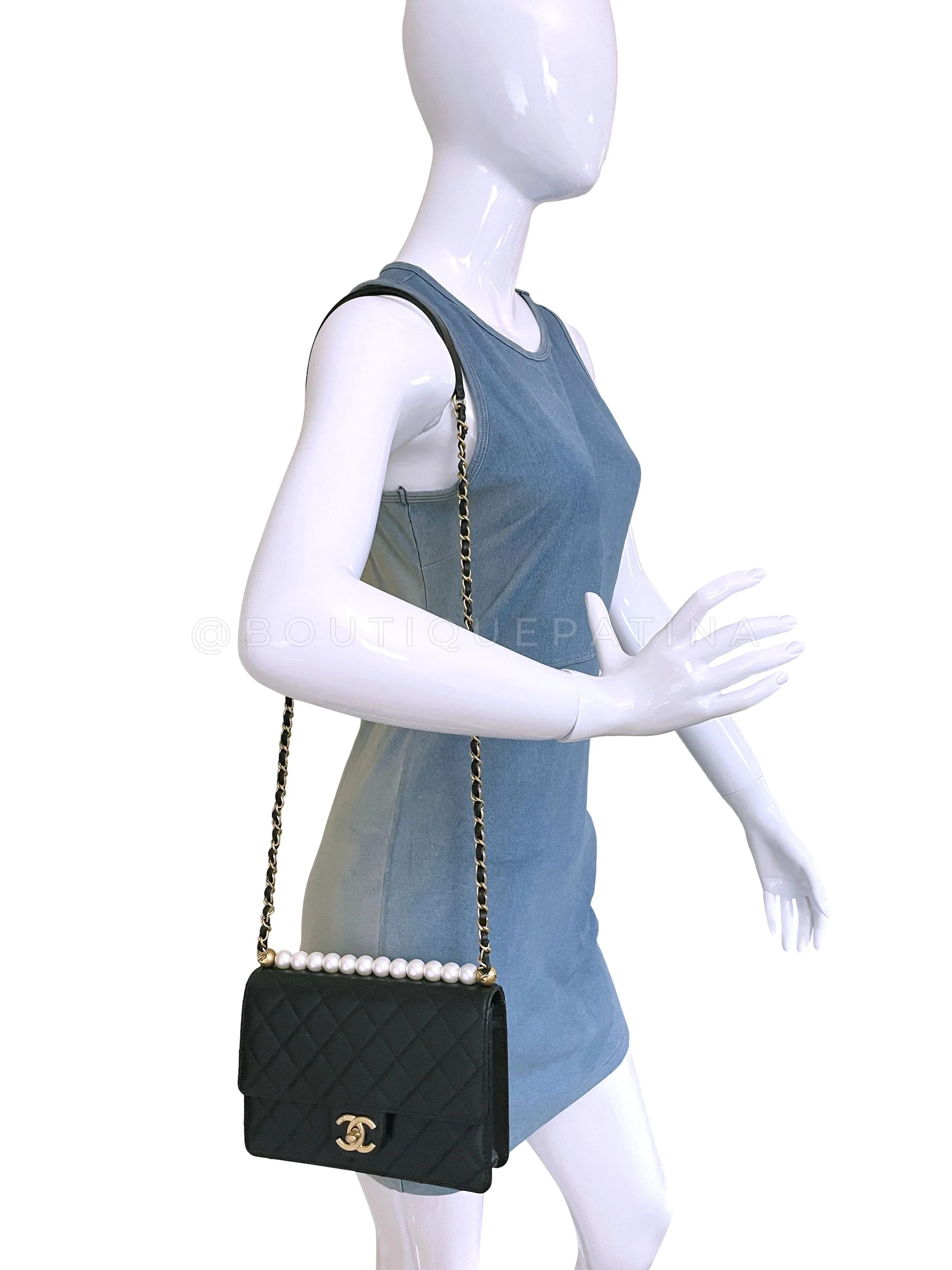 Chanel Black Chic Pearls Quilted Pearl Flap Bag - Image 14