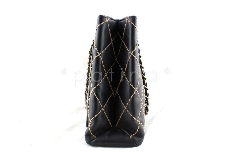 Chanel Black Classic Contrast Stitch Quilted Shopper Tote with CC and Woven Chain Bag - Image 2