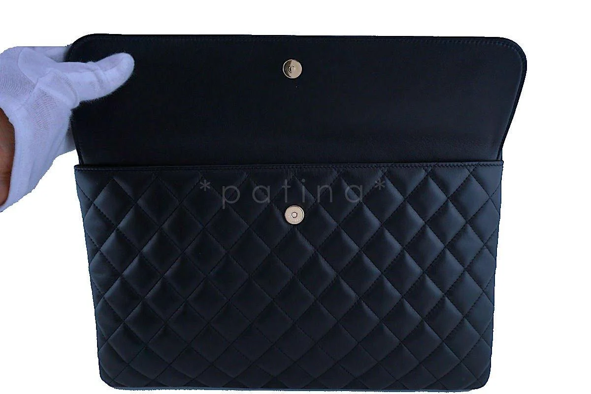 NWT Chanel Black Classic Quilted Large O Case Flap Clutch Purse Bag GHW - Image 3