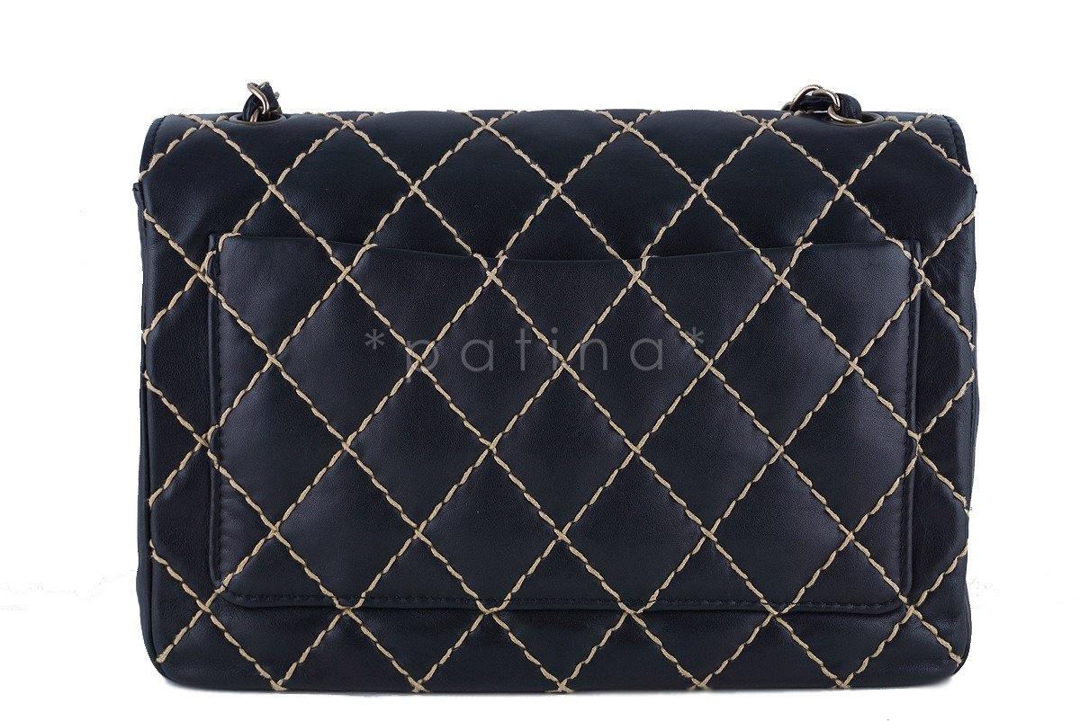 Chanel Black Contrast Stitch Surpique Jumbo Classic Flap Bag - Image 4