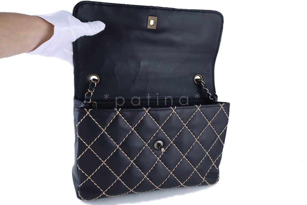 Chanel Black Contrast Stitch Surpique Jumbo Classic Flap Bag - Image 7