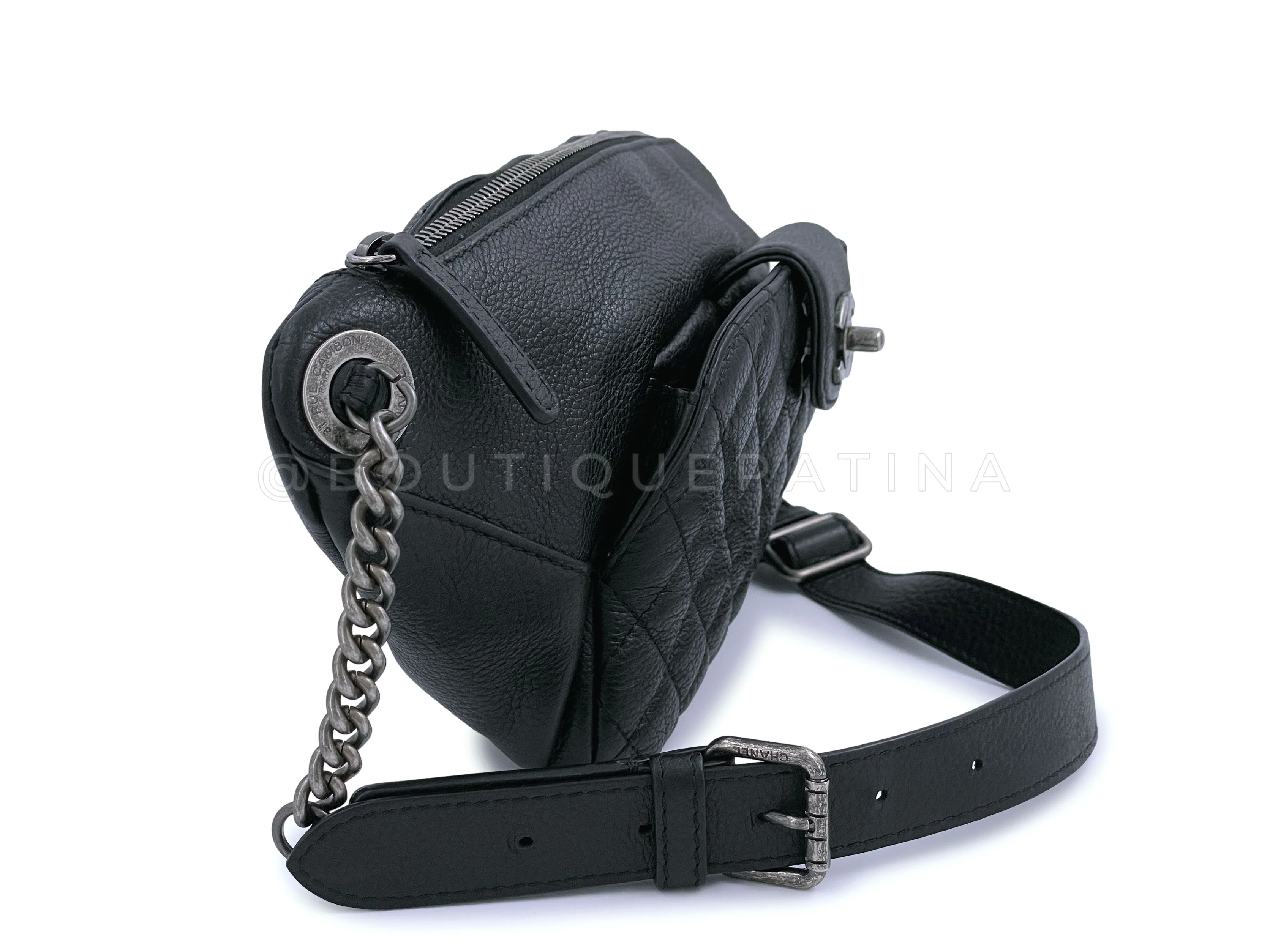 Chanel Black Grained Calfskin Quilted Classic Front Pocket Fanny Pack Belt Bag RHW - Image 2
