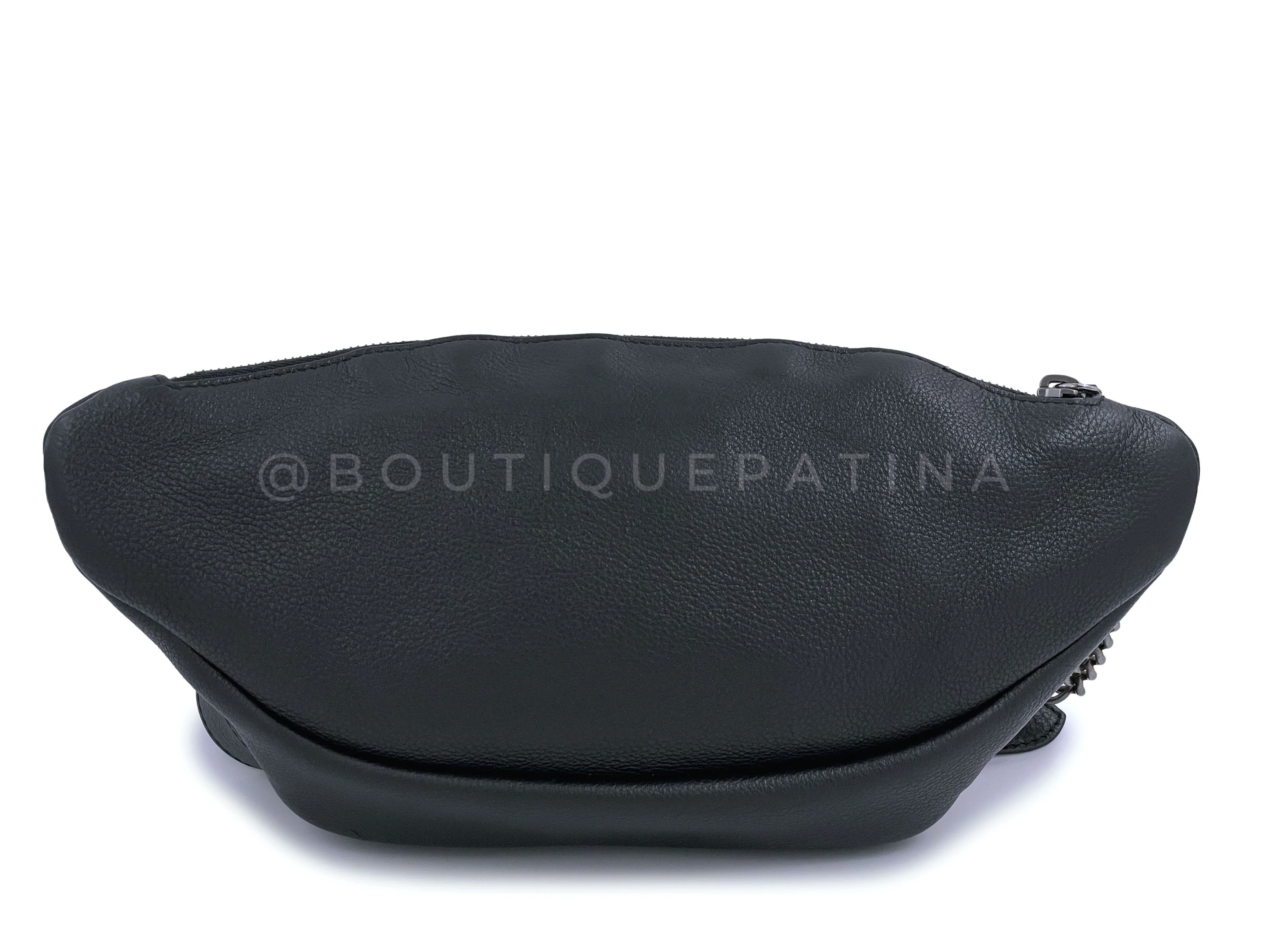 Chanel Black Grained Calfskin Quilted Classic Front Pocket Fanny Pack Belt Bag RHW - Image 4