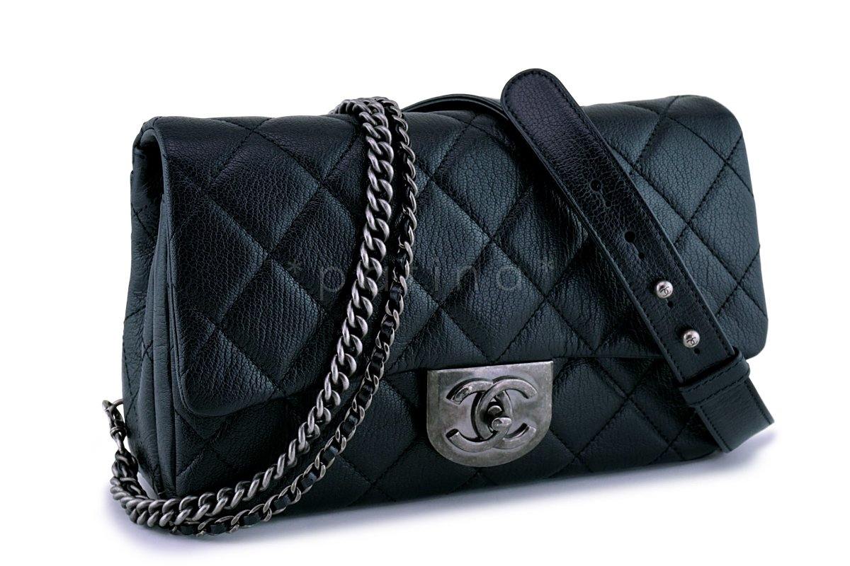 Chanel Black Grained Medium Double Carry Classic Flap Bag - Image 2