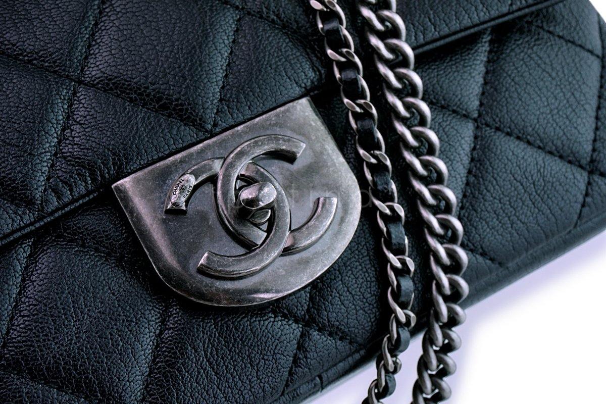 Chanel Black Grained Medium Double Carry Classic Flap Bag - Image 7