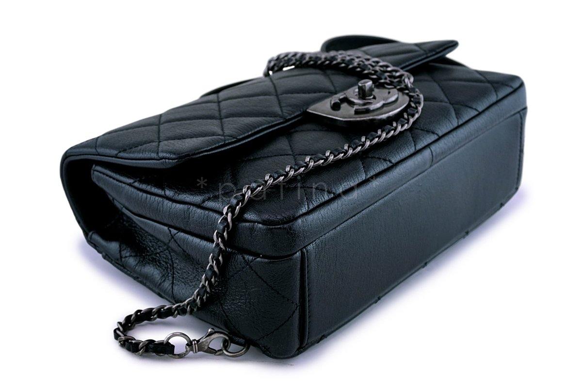 Chanel Black Grained Medium Double Carry Classic Flap Bag - Image 8