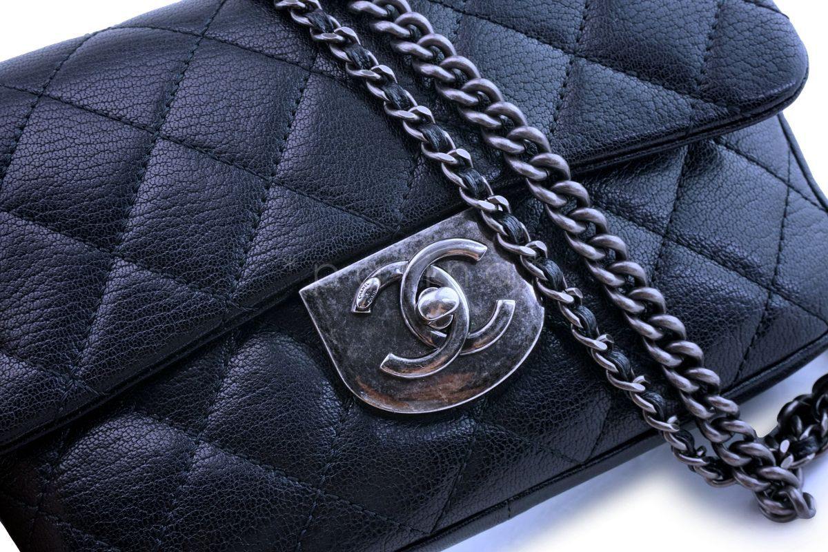 Chanel Black Grained Small Double Carry Classic Flap Bag - Image 8