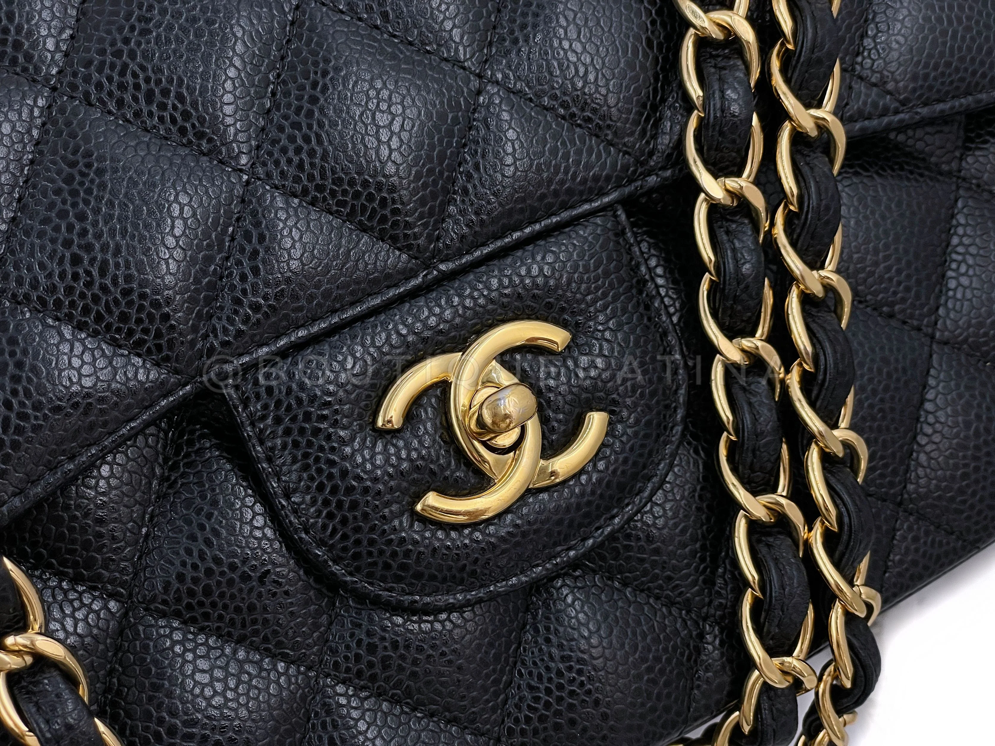 Chanel Black Jumbo Classic Flap Bag Caviar Double GHW FO4 - Image 8
