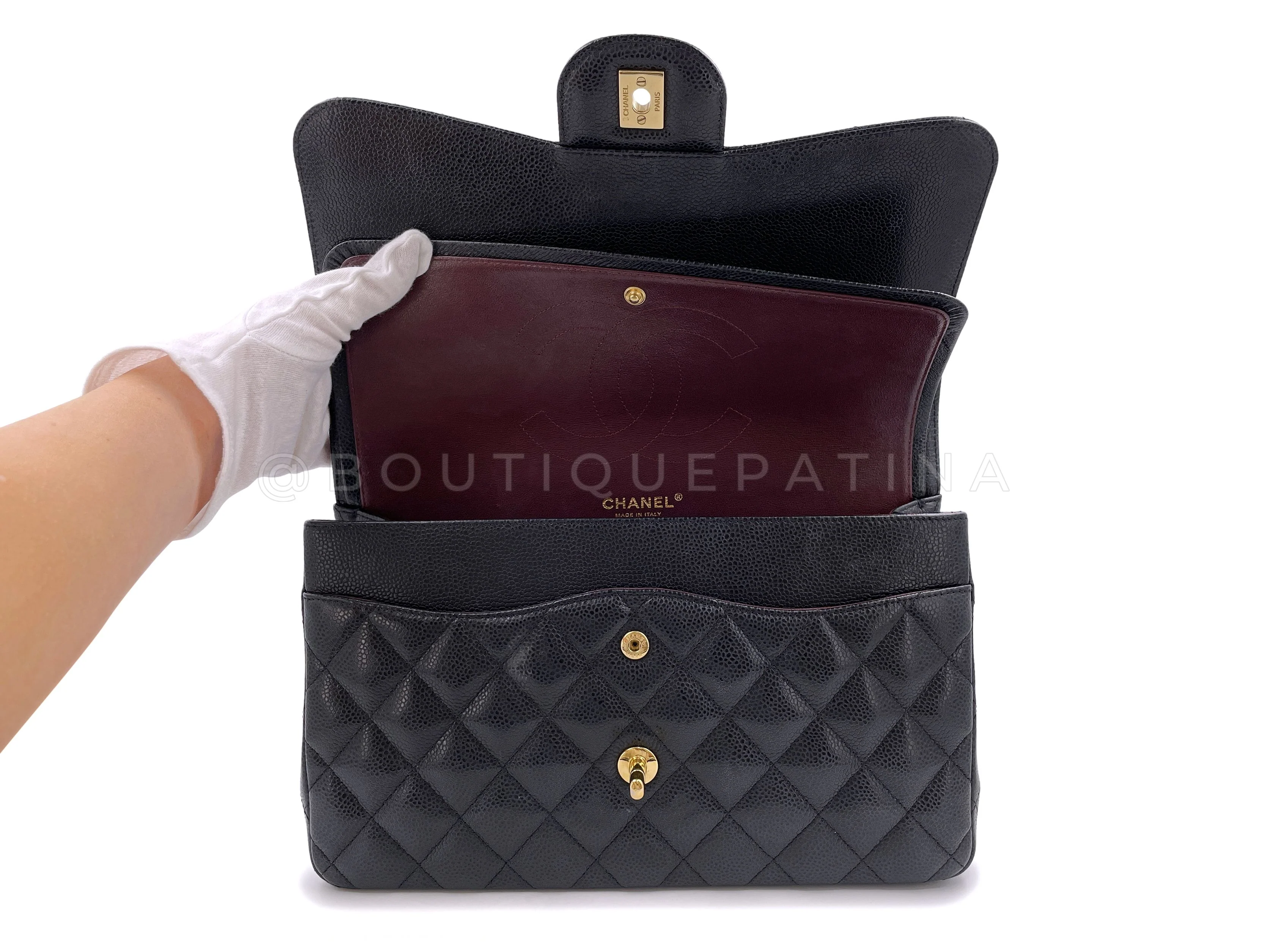 Chanel Black Jumbo Classic Flap Bag Caviar Double GHW FO4 - Image 9