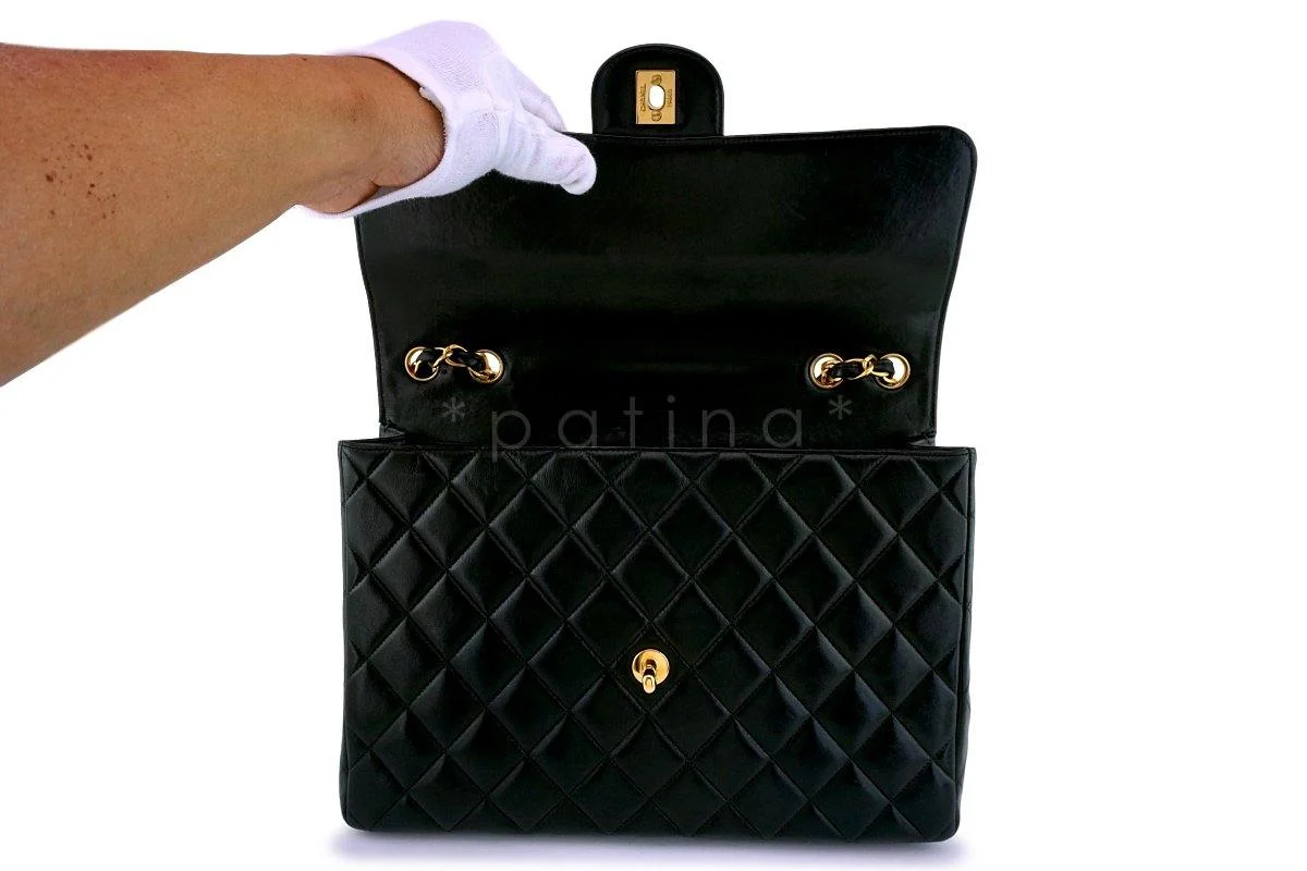Chanel Black Lambskin Classic Jumbo Flap Bag 24k GHW - Image 9