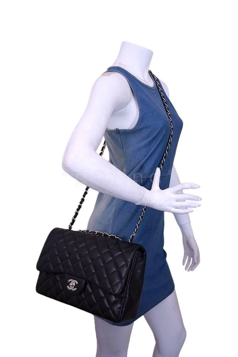 Chanel Black Lambskin Classic Jumbo Flap Bag SHW - Image 15