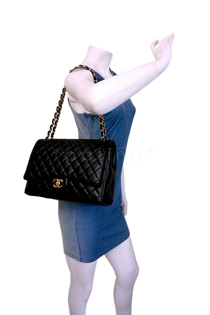 Chanel Black Lambskin Classic Maxi Double Flap Bag GHW - Image 14