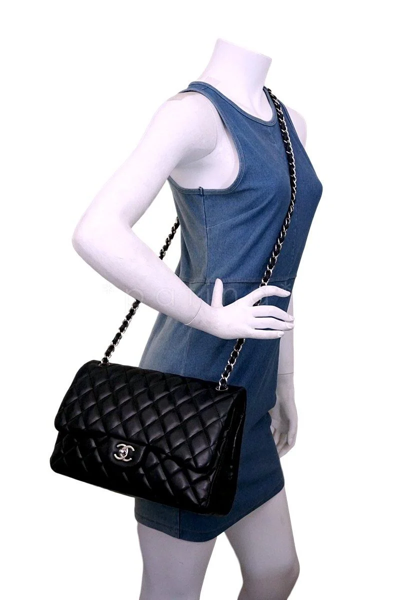 Chanel Black Lambskin Jumbo 2.55 Classic Flap Bag SHW - Image 15