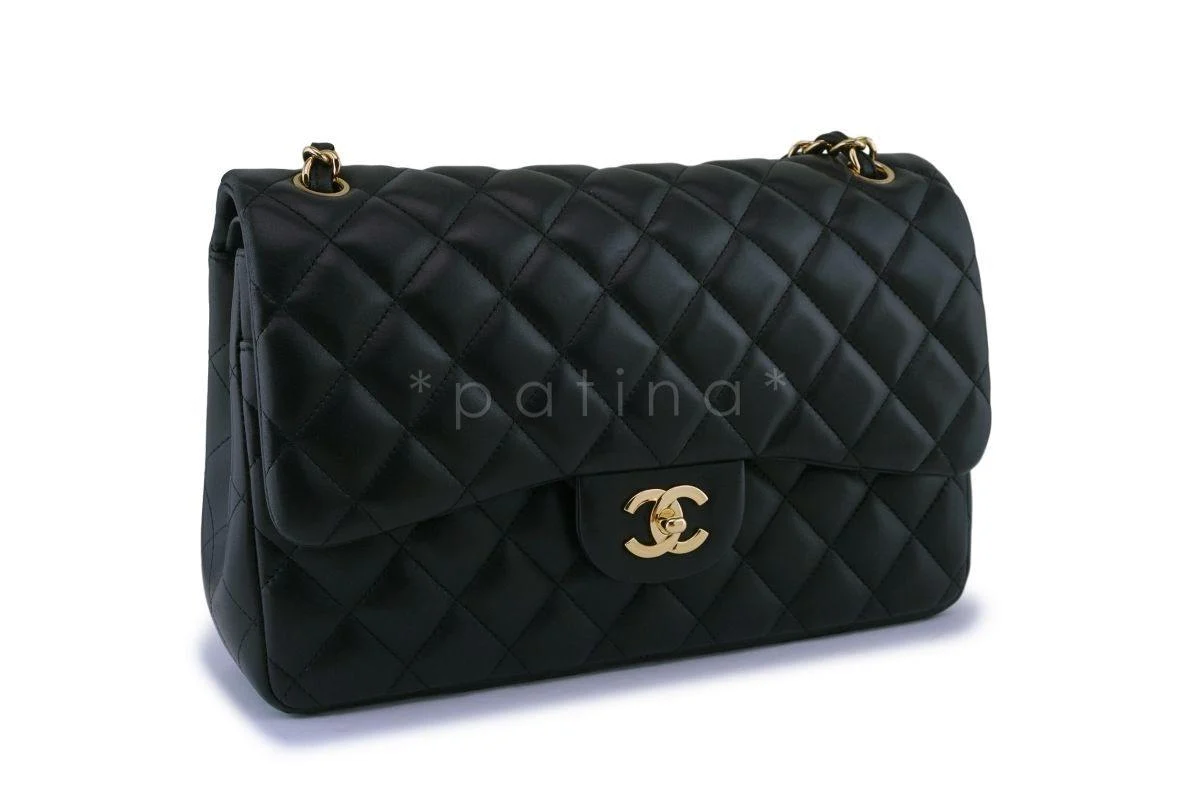 Chanel Black Lambskin Jumbo Classic Double Flap Bag GHW - Image 3