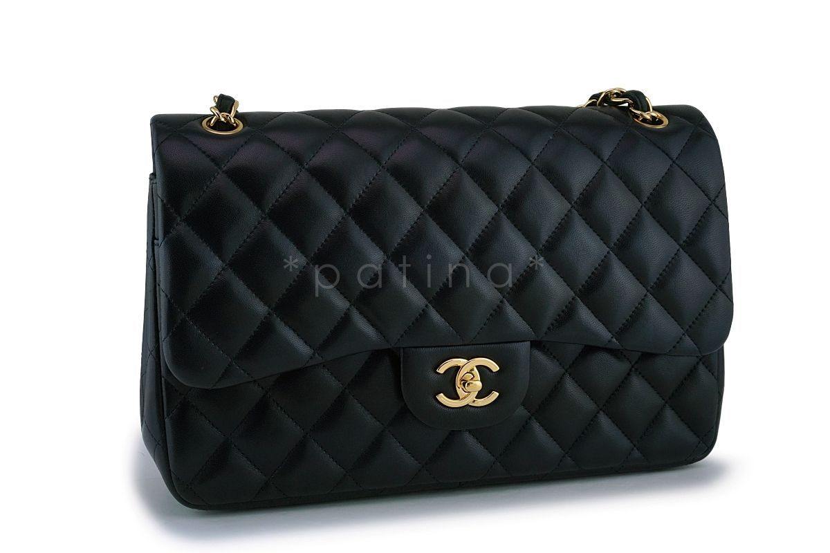 Chanel Black Lambskin Jumbo Classic Double Flap Bag GHW - Image 3