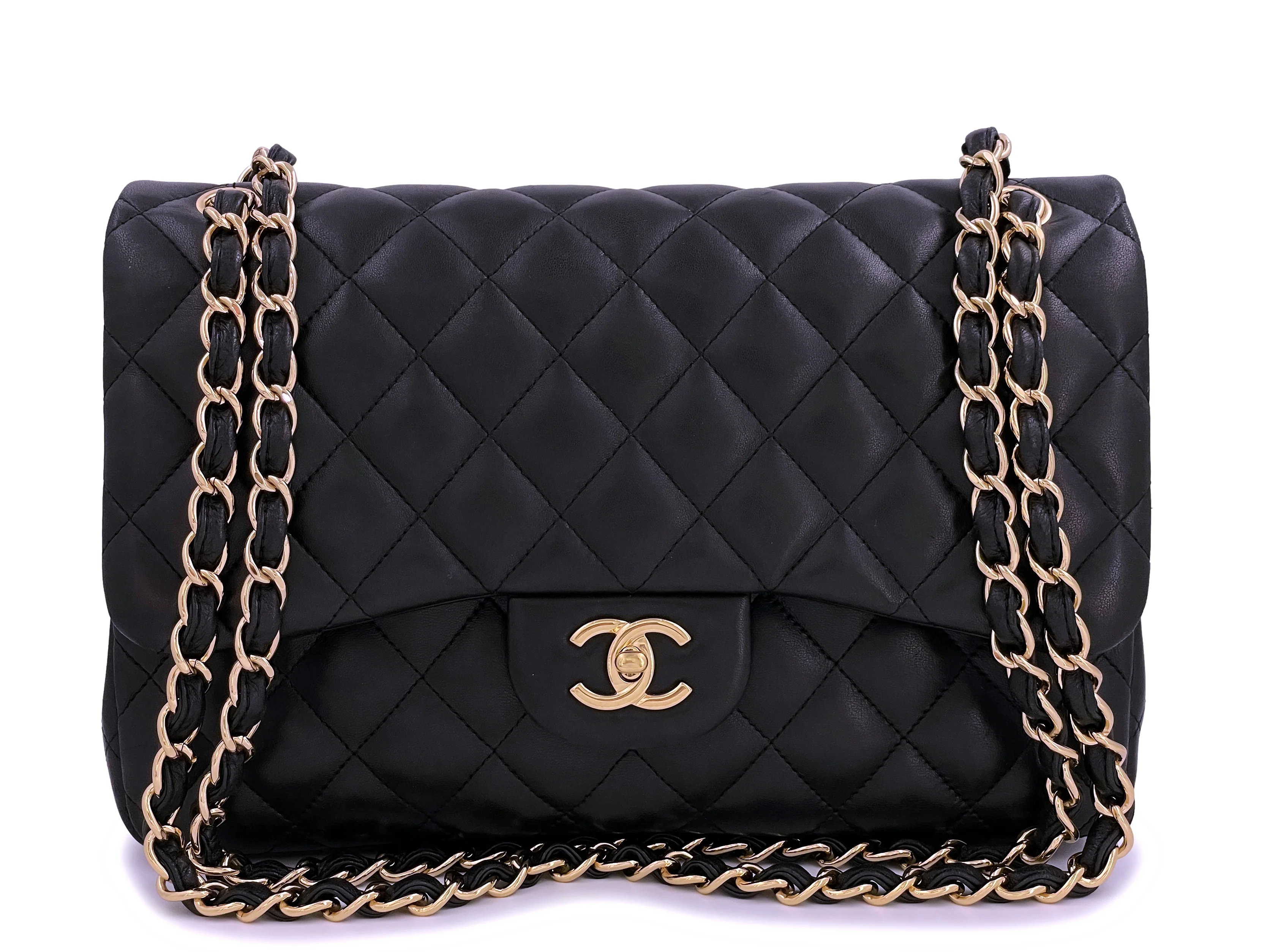 Chanel Black Jumbo Classic Flap Bag Lambskin Double GHW PU9