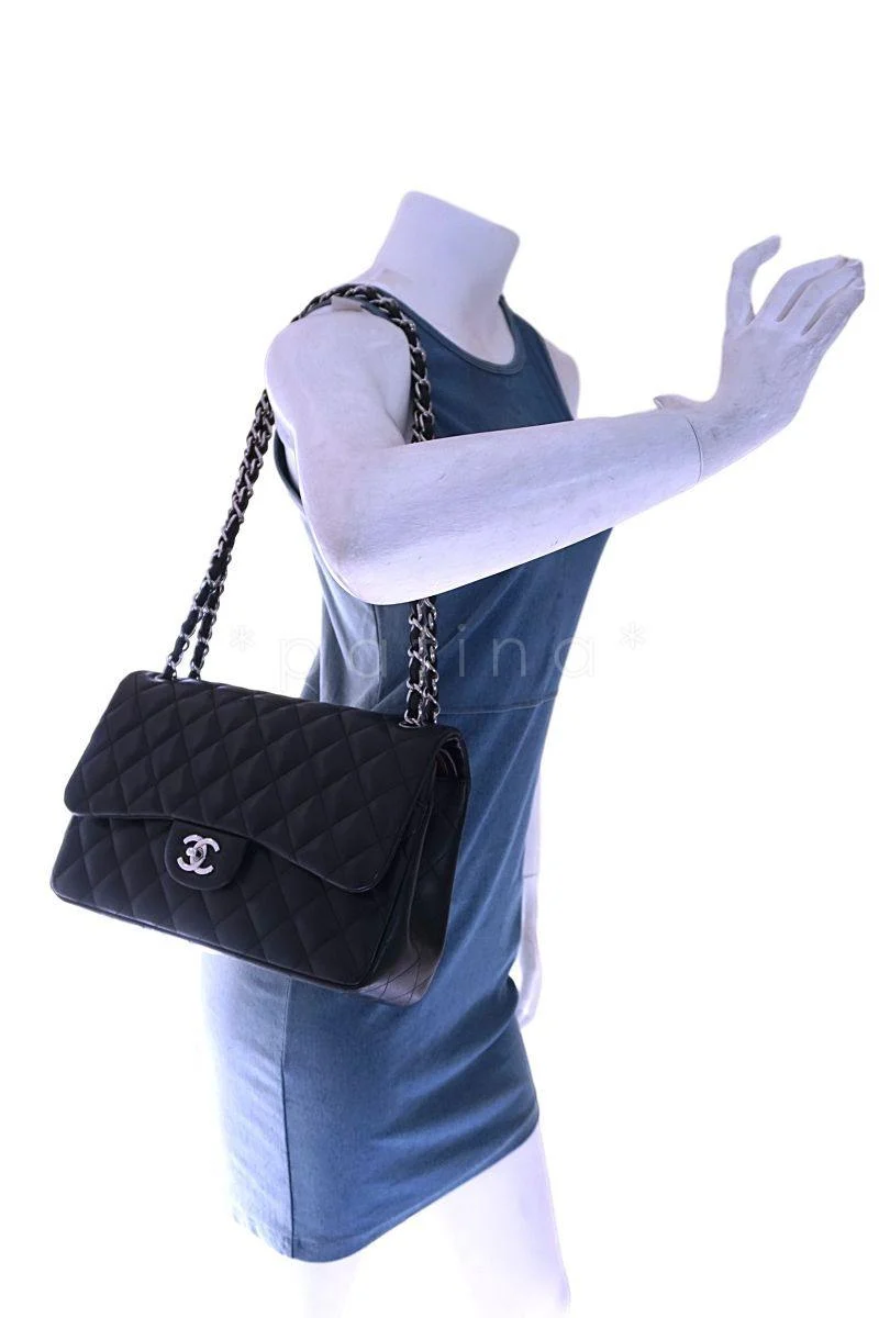 Chanel Black Lambskin Jumbo Classic Double Flap Bag SHW - Image 14