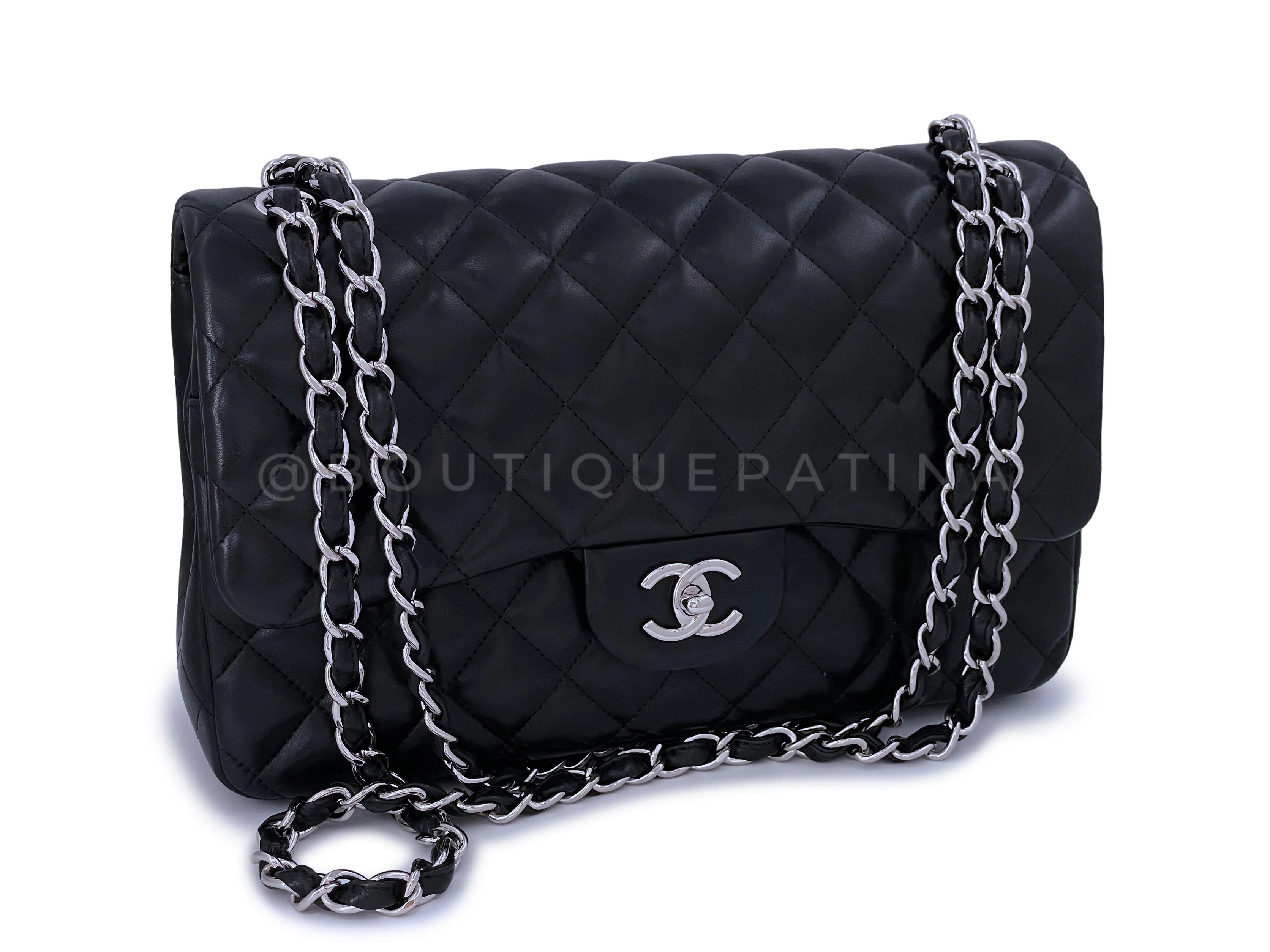 Chanel Black Lambskin Jumbo Classic Double Flap Bag SHW - Image 2