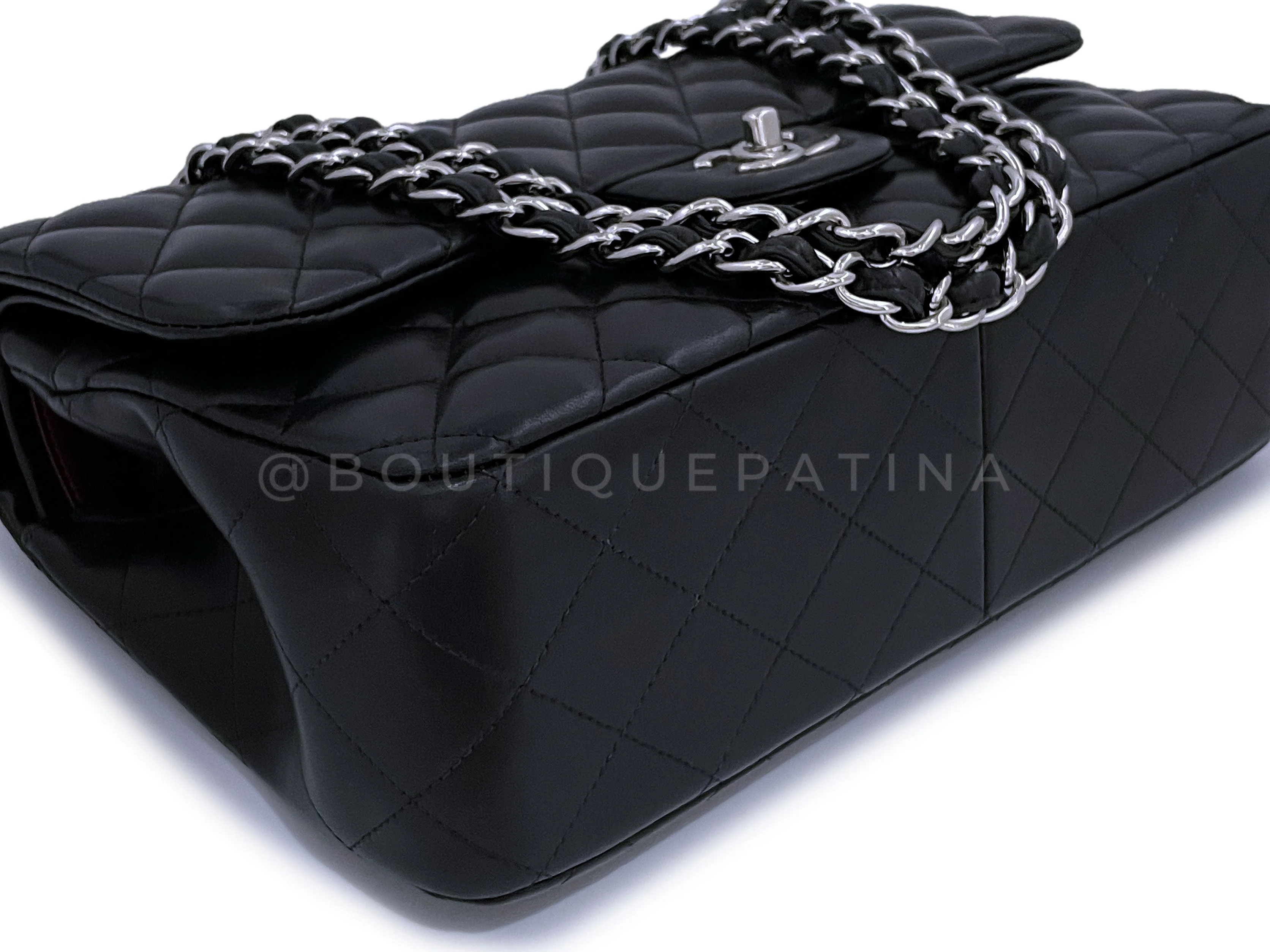 Chanel Black Lambskin Jumbo Classic Double Flap Bag SHW - Image 7