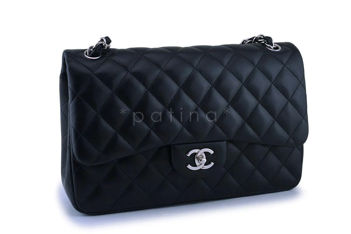 Chanel Black Lambskin Jumbo Classic Double Flap Bag SHW - Image 3