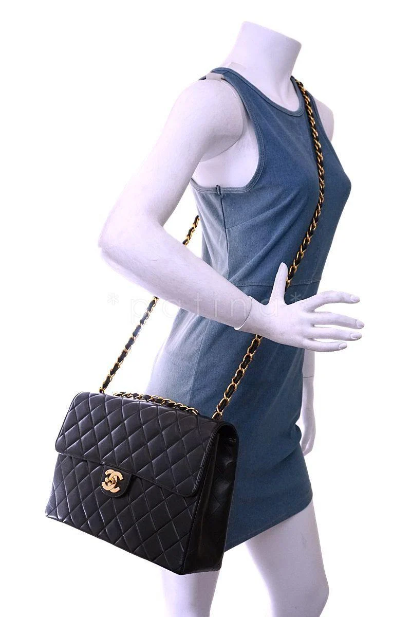 Chanel Black Lambskin Jumbo Classic Flap Bag 24k GHW - Image 16