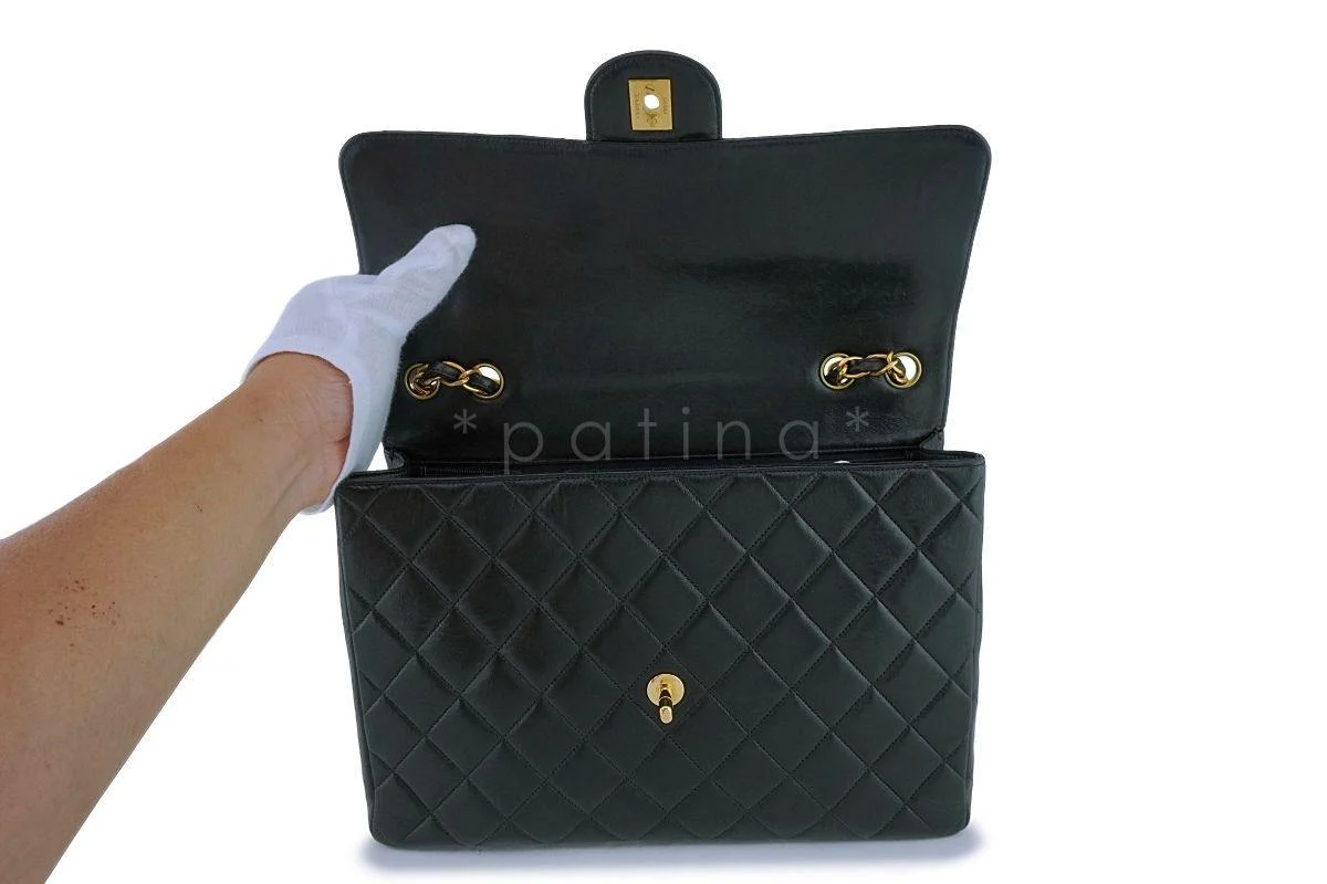 Chanel Black Lambskin Jumbo Classic Flap Bag 24k GHW - Image 9
