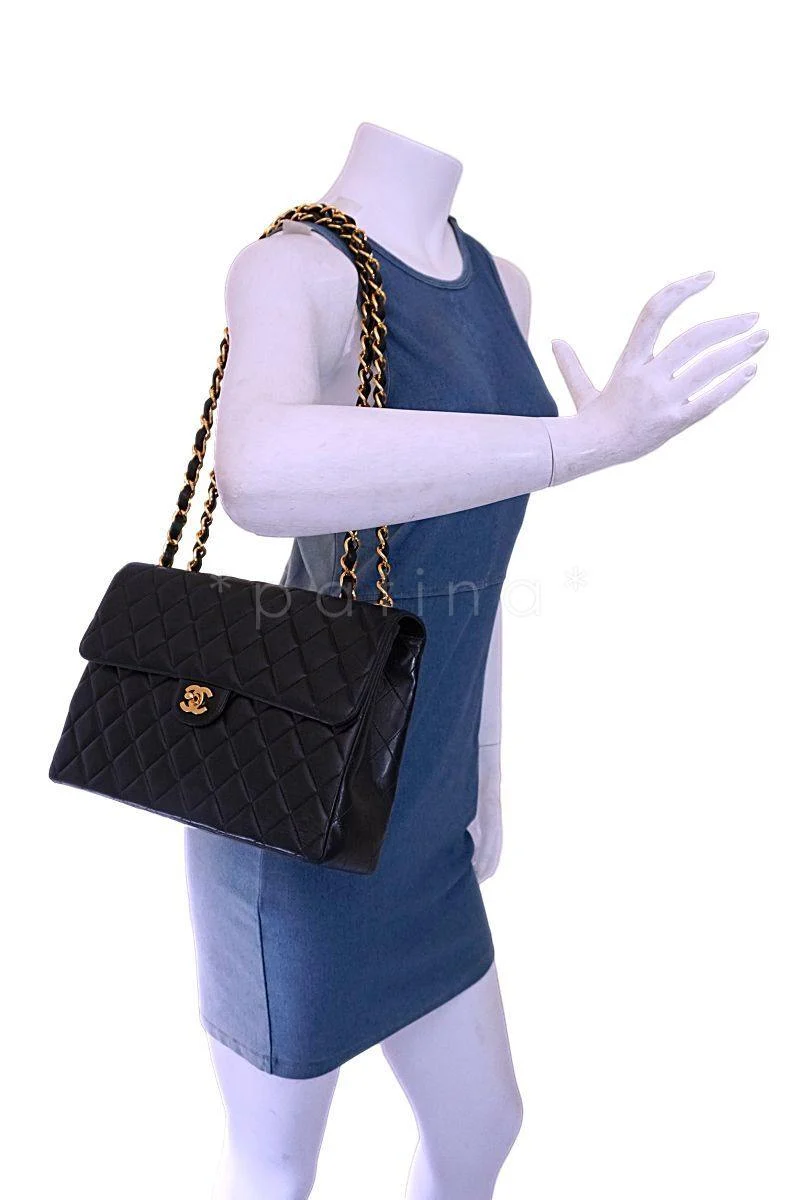 Chanel Black Lambskin Jumbo Classic Flap Bag 24k GHW - Image 14