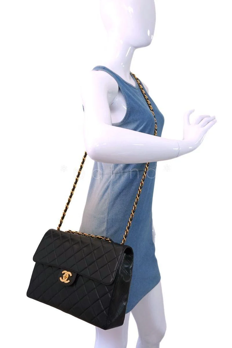 Chanel Black Lambskin Jumbo Classic Flap Bag 24k GHW - Image 15