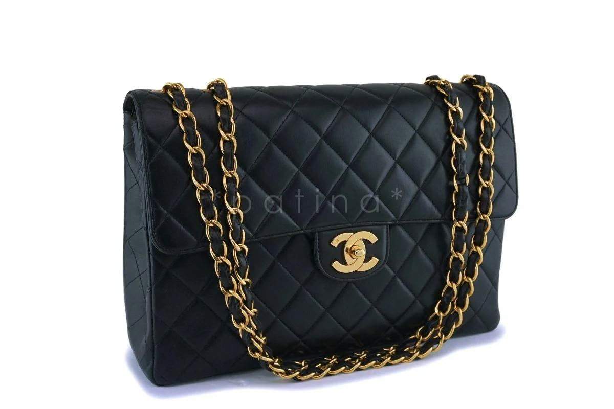 Chanel Black Lambskin Jumbo Classic Flap Bag 24k GHW - Image 2