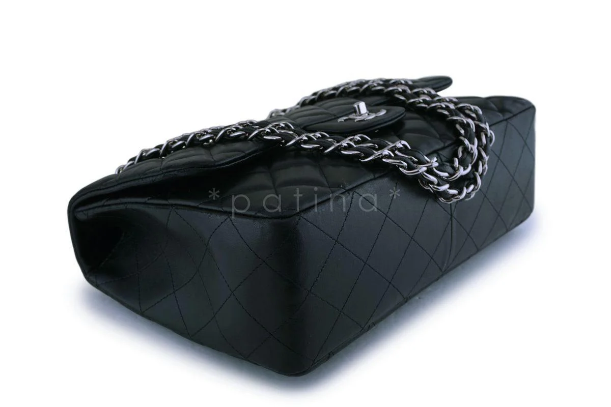 Chanel Black Lambskin Jumbo Classic Flap Bag SHW - Image 7