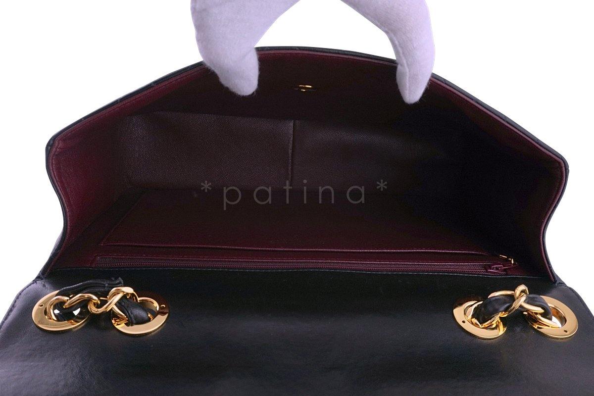 Chanel Black Lambskin Jumbo Quilted Classic 2.55 Flap Bag 24k Gold Plated - Image 10