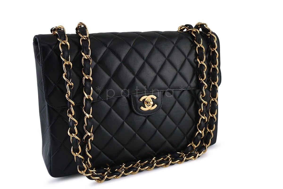 Chanel Black Lambskin Jumbo Quilted Classic 2.55 Flap Bag 24k Gold Plated - Image 2