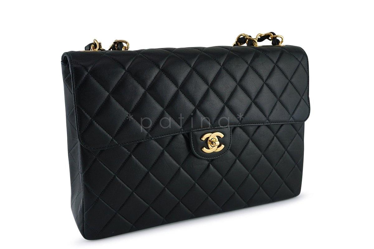 Chanel Black Lambskin Jumbo Quilted Classic 2.55 Flap Bag 24k Gold Plated - Image 3