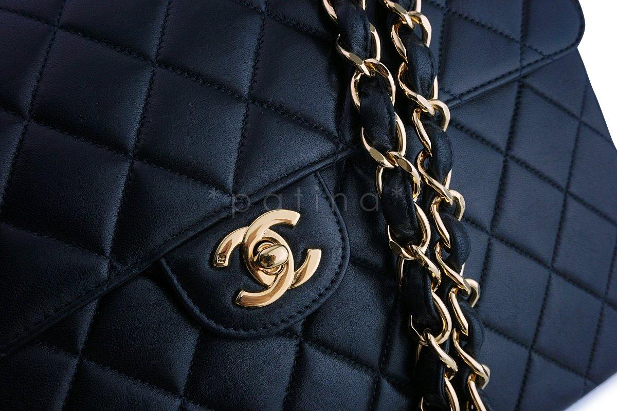 Chanel Black Lambskin Jumbo Quilted Classic 2.55 Flap Bag 24k Gold Plated - Image 8