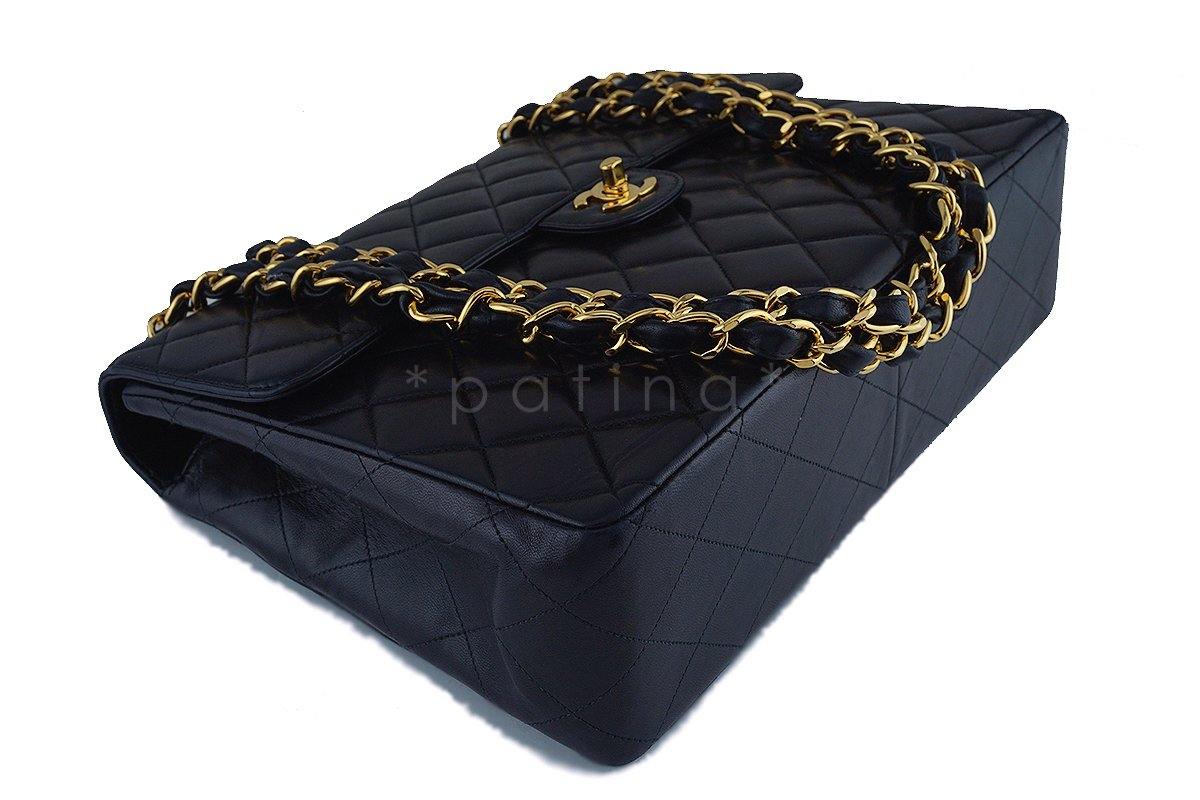 Chanel Black Lambskin Jumbo Quilted Classic 2.55 Flap Bag 24k Gold Plated 9TC - Image 7