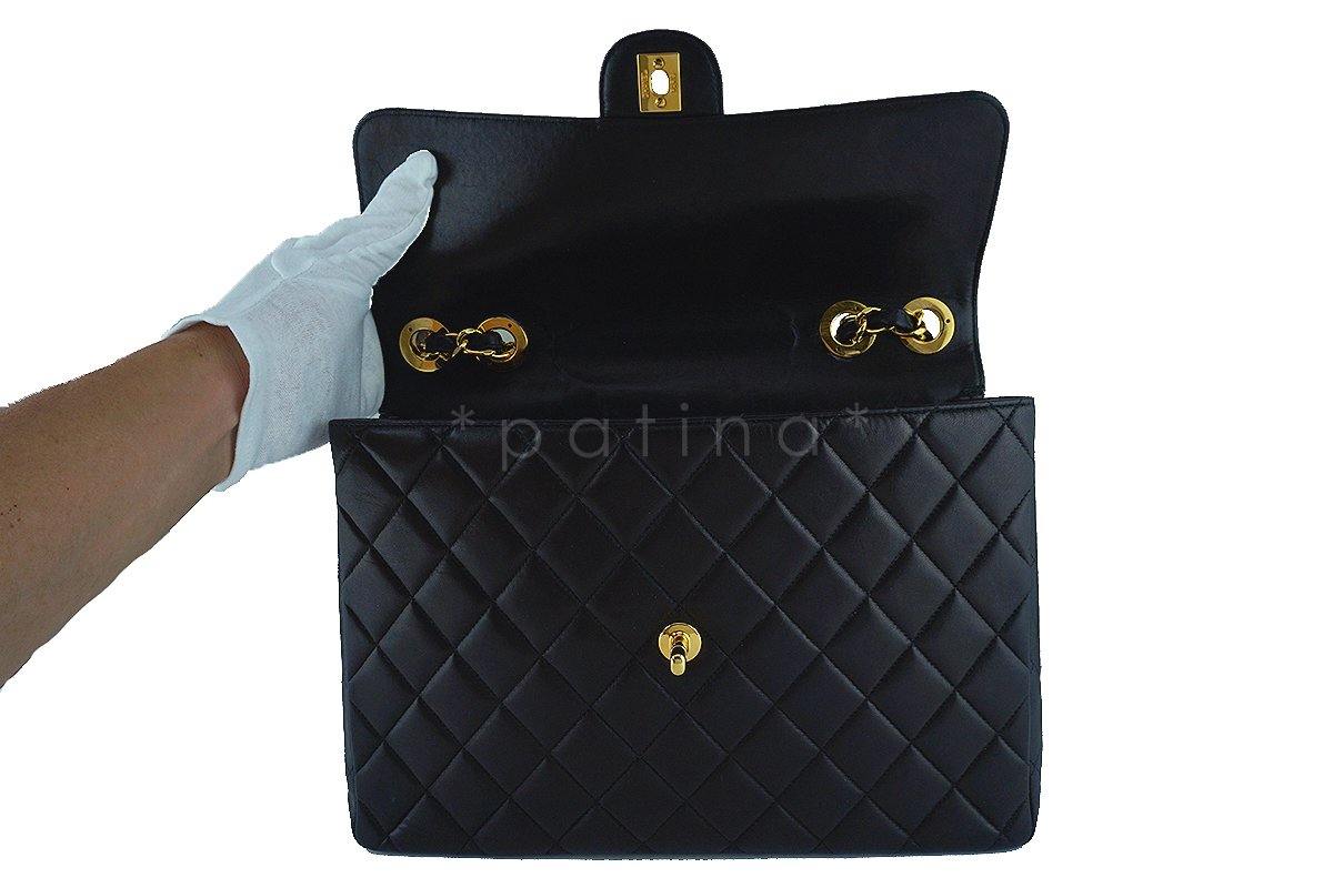 Chanel Black Lambskin Jumbo Quilted Classic 2.55 Flap Bag 24k Gold Plated 9TC - Image 9