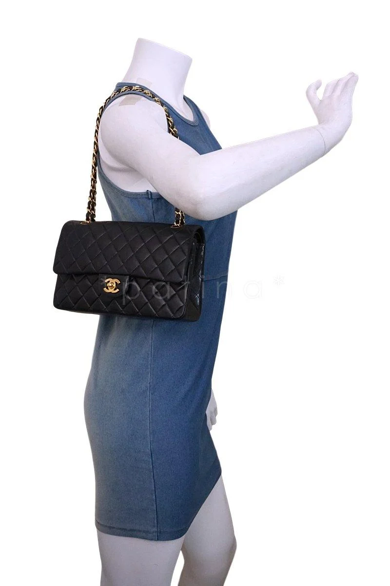 Chanel Black Lambskin Medium Classic 2.55 Double Flap Bag 18k Gold Plated - Image 14