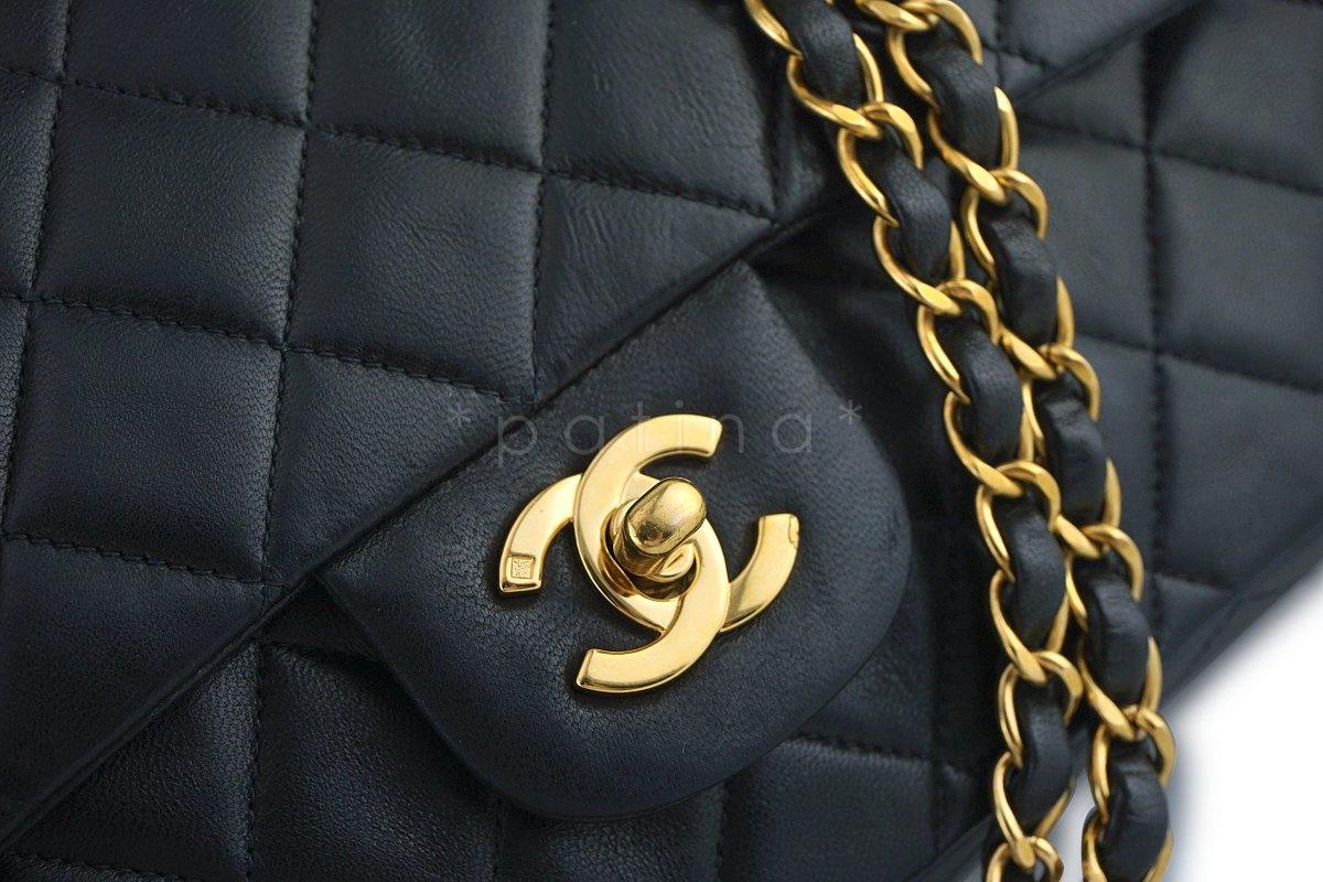 Chanel Black Lambskin Medium Classic 2.55 Double Flap Bag 24K Gold Plated - Image 8