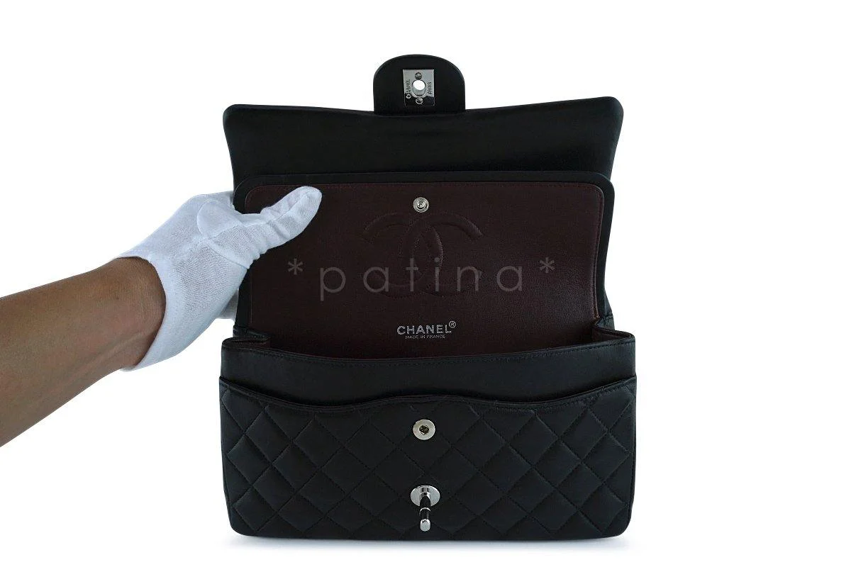 Chanel Black Lambskin Medium Classic 2.55 Double Flap Bag SHW - Image 9