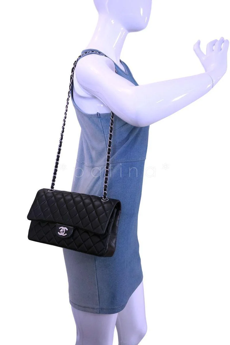 Chanel Black Lambskin Medium Classic Double Flap Bag SHW - Image 14