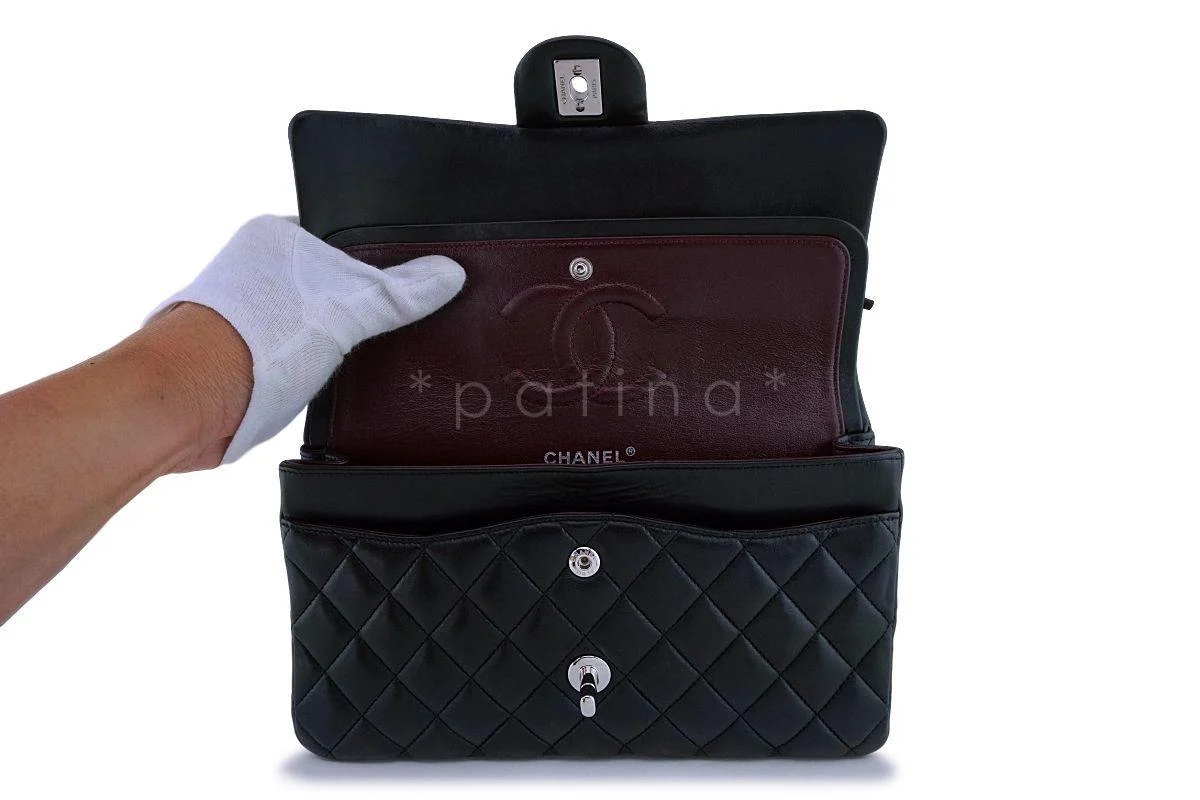 Chanel Black Lambskin Medium Classic Double Flap Bag SHW - Image 9