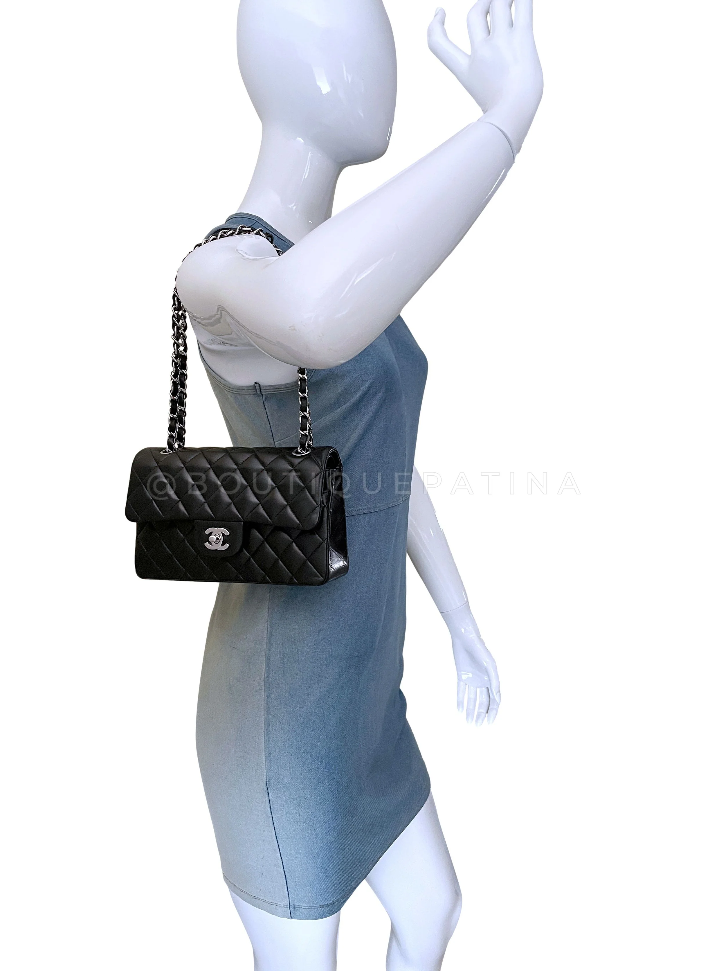 Chanel Black Lambskin Small Classic Double Flap Bag SHW - Image 14