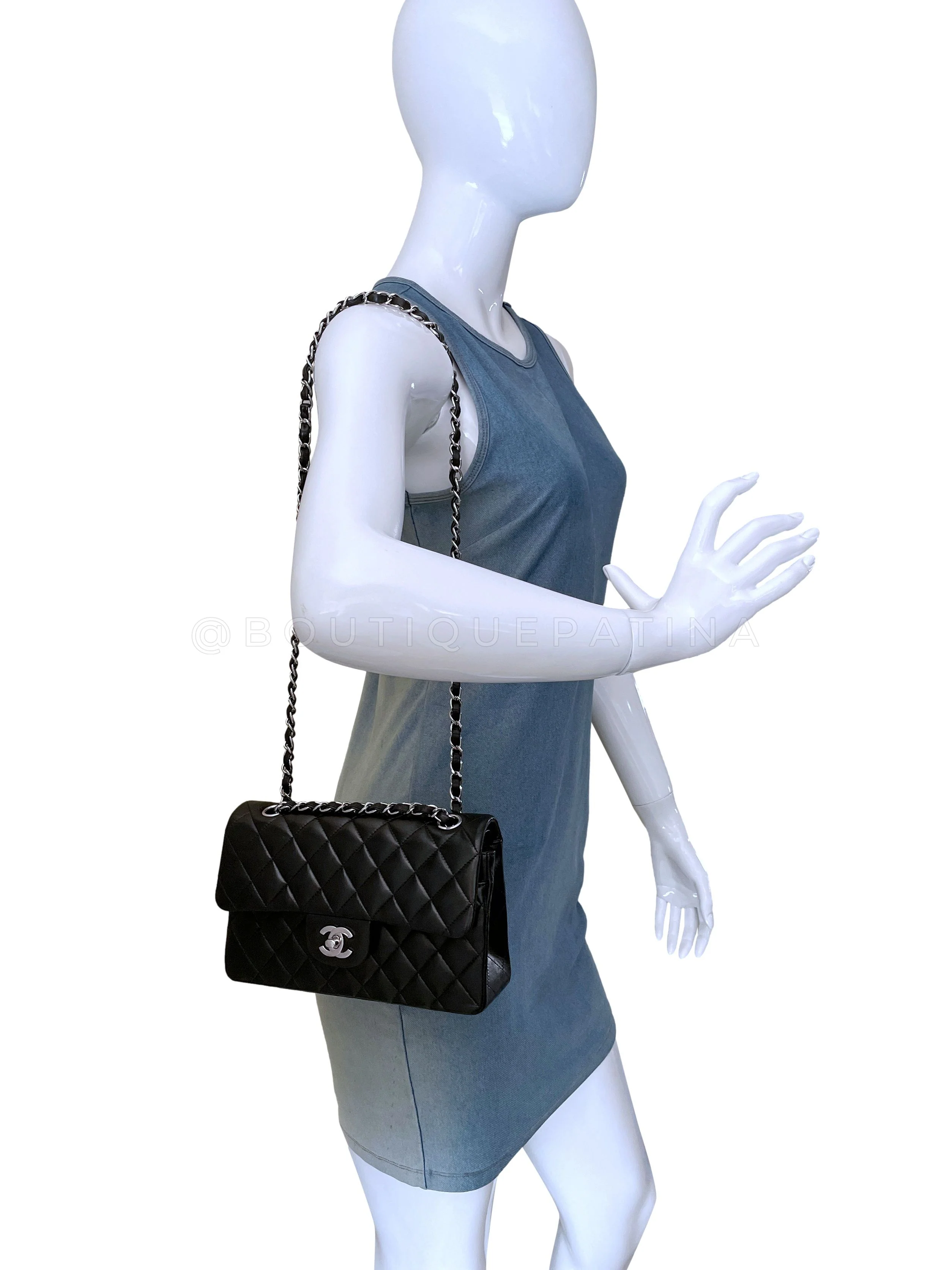 Chanel Black Lambskin Small Classic Double Flap Bag SHW - Image 15