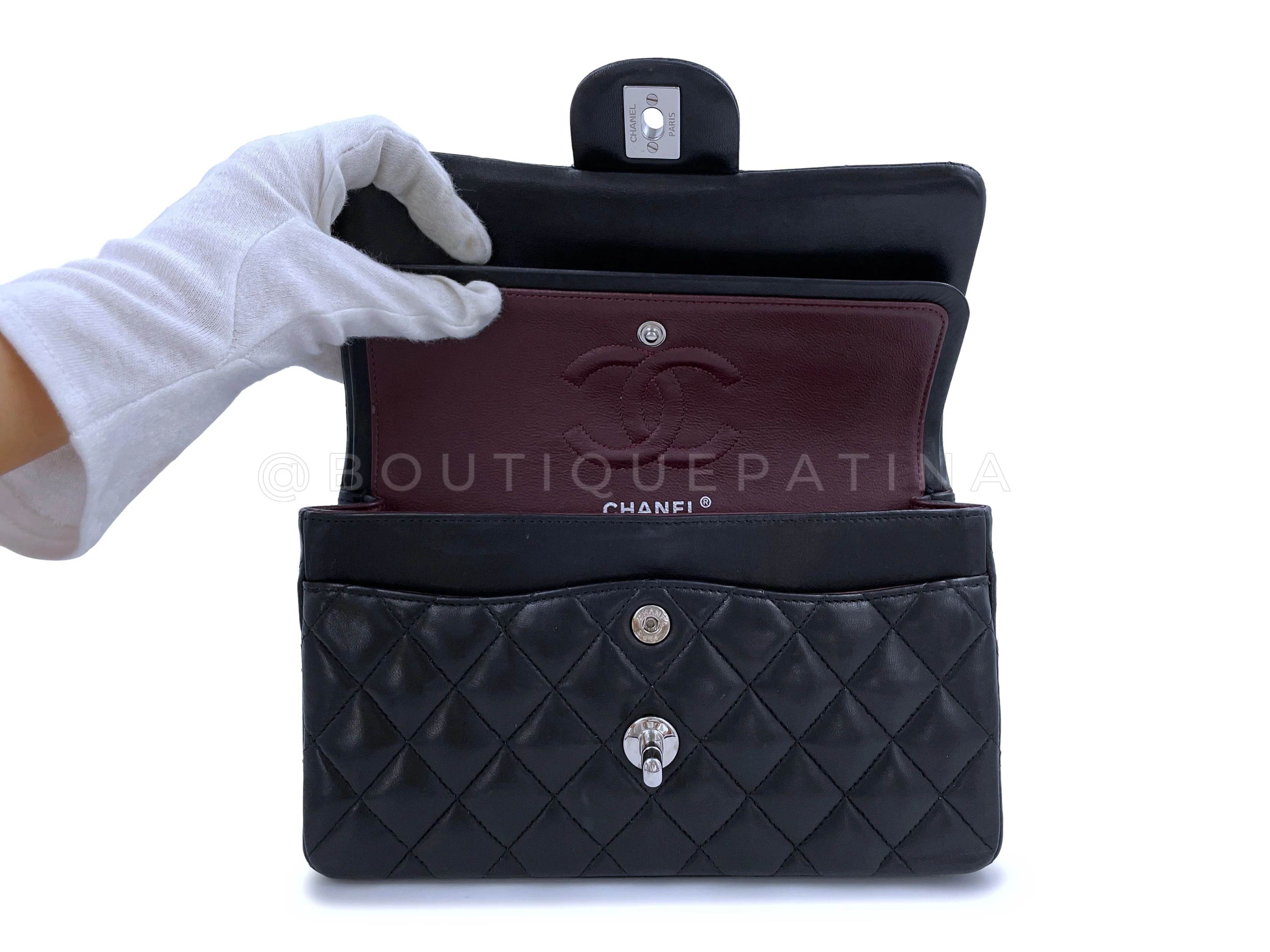 Chanel Black Lambskin Small Classic Double Flap Bag SHW - Image 9