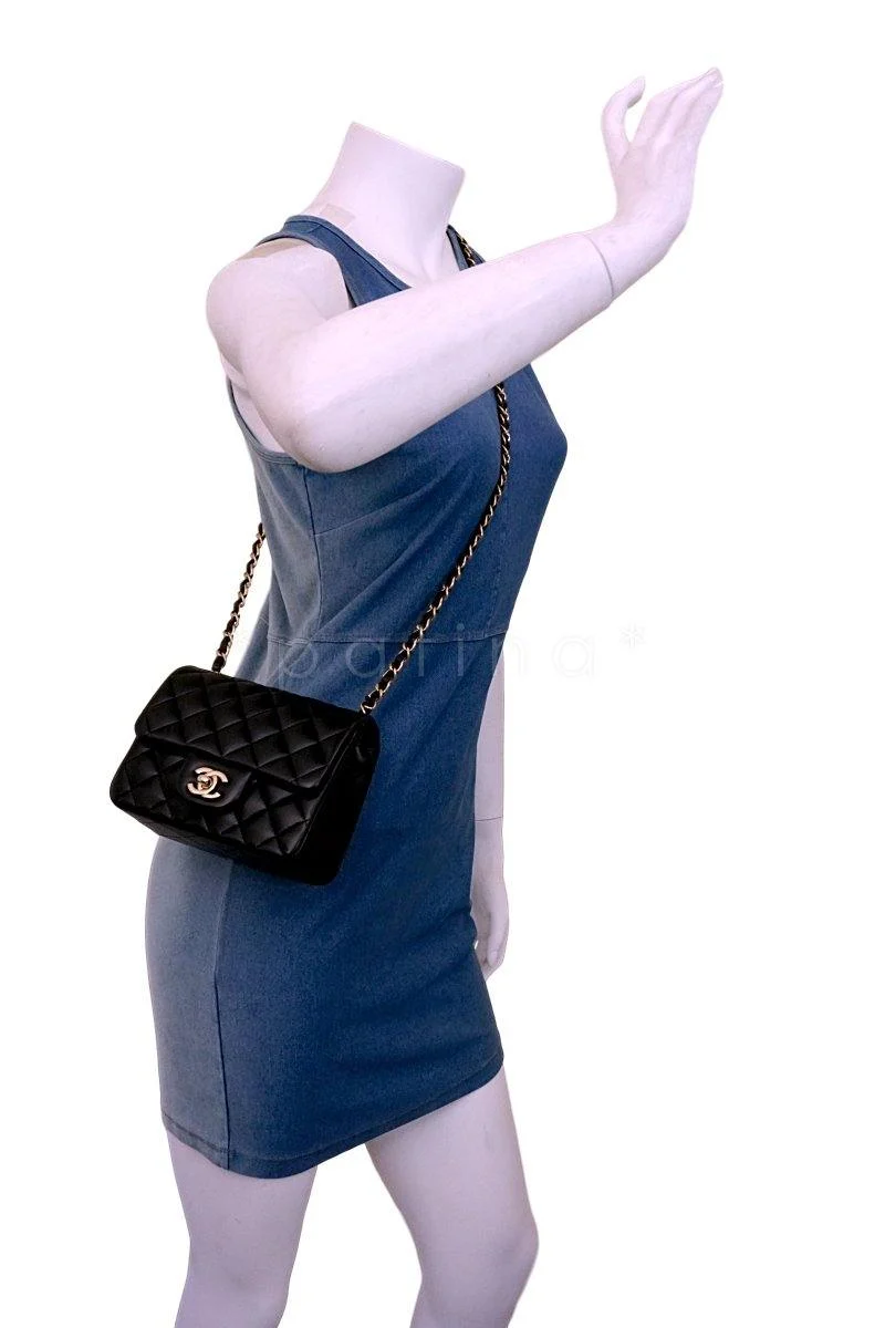 Chanel Black Lambskin Square Mini Classic Flap Bag GHW - Image 15