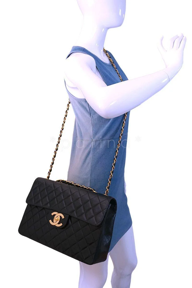Chanel Black Lambskin Vintage Lambskin Maxi "Jumbo XL" Classic Flap Bag 24k GHW - Image 14