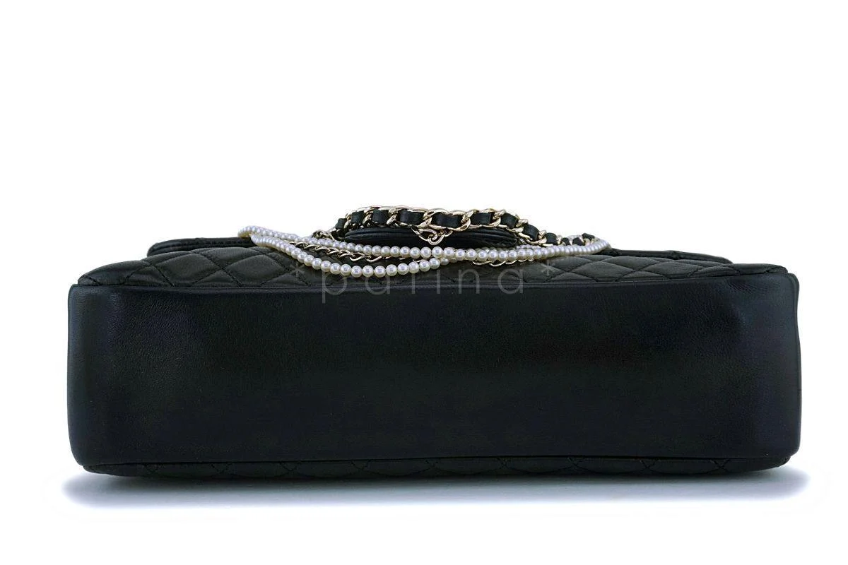 Chanel Black Lambskin Westminster Pearls Classic Flap Bag GHW - Image 6
